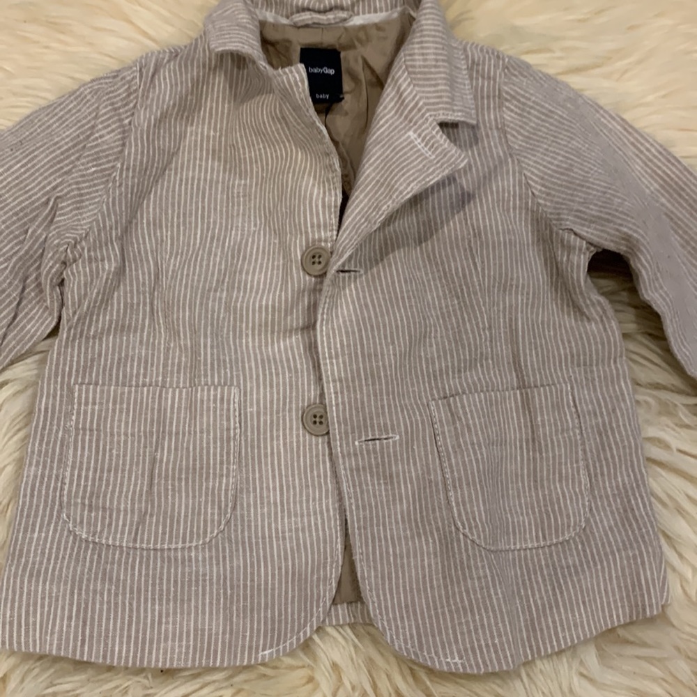 Baby Gap Beige Striped Blazer with Two Front Pockets and Button Closures 12-18M
